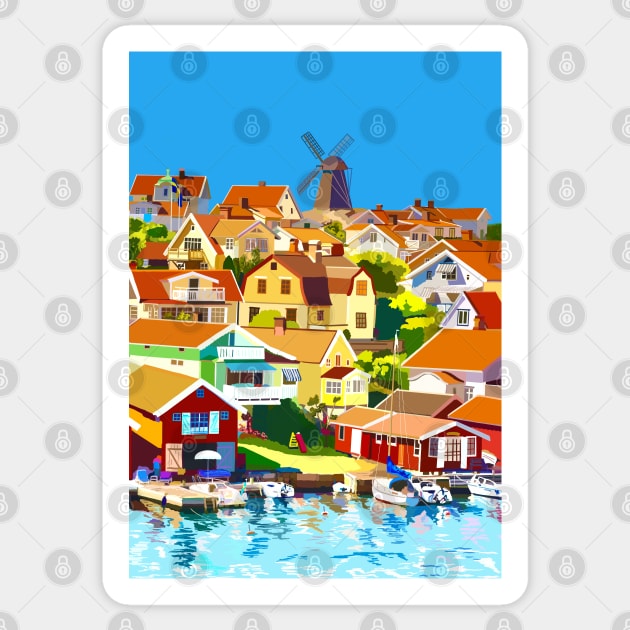 Fiskebäckskil Swedish Fishing Village Sticker by NattyDesigns